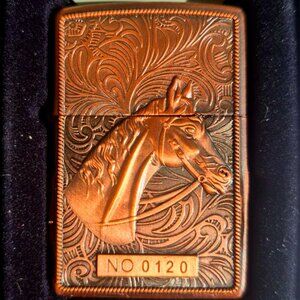 Gorgeous Mocha Equestrian Horse Copper 3D Emblem ZIPPO LIGHTER